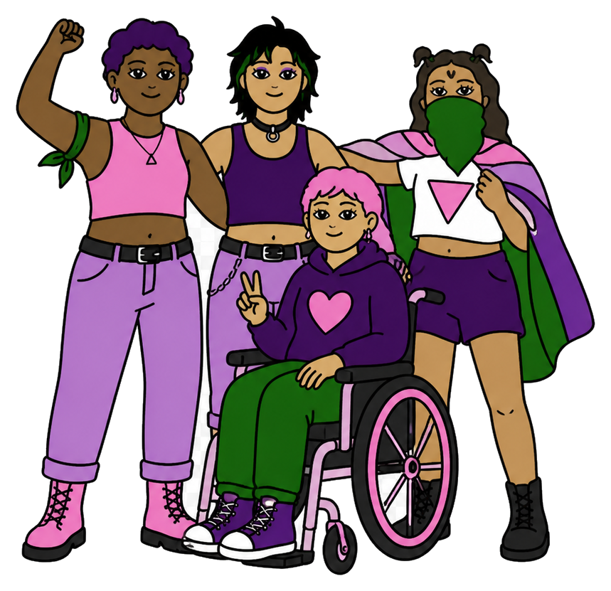 Ilustración de una comunidad diversa unida por sus derechos